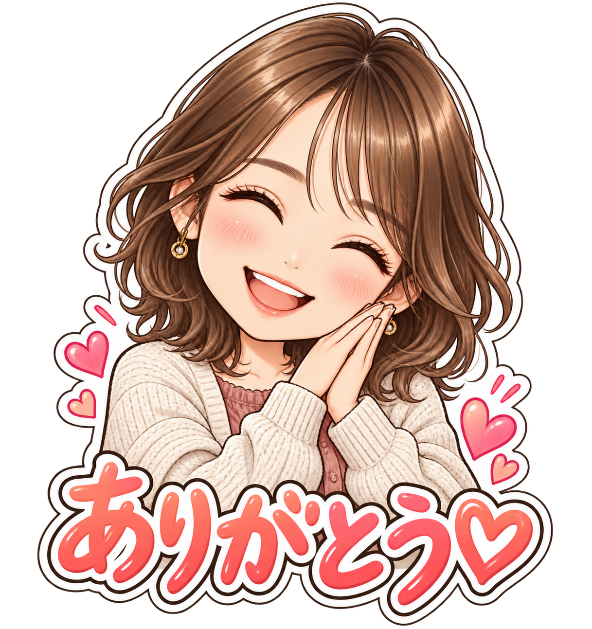 髪やニットまで描き込んだ女性のありがとうスタンプ